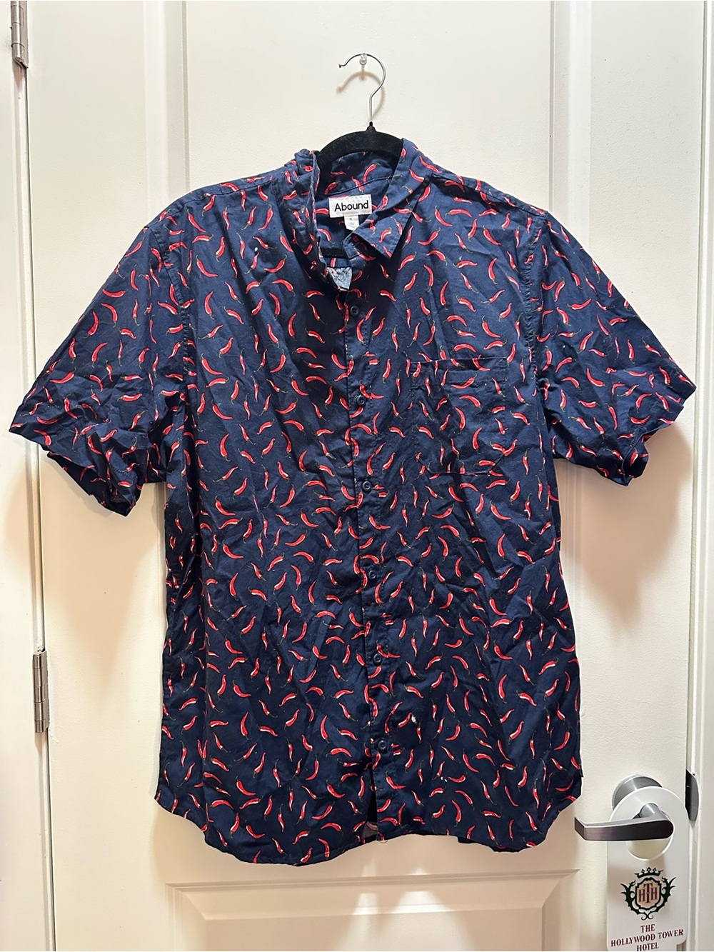 Abound Navy Short-Sleeve Button-Up Shirt with Red Chili Print XL